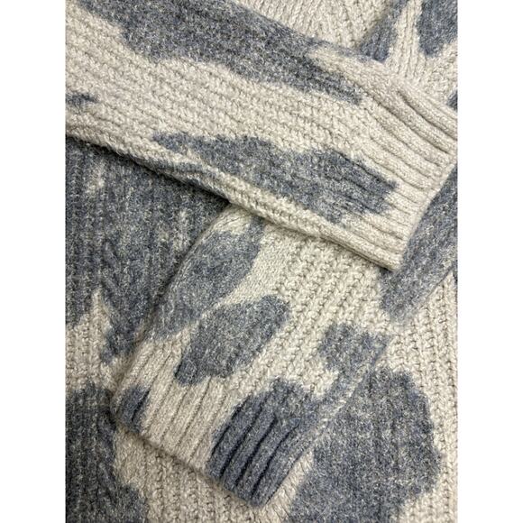 Anthropologie Pilcro Cowl Neck Blue Grey+Cream Sz M Cable Knit Spotted Sweater - Picture 6 of 8